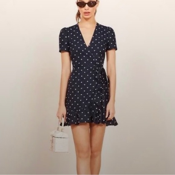 Reformation Dresses & Skirts - Reformation wrap dress navy polka dot (XS)
